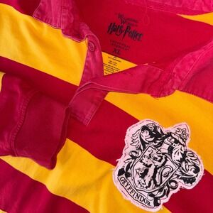 Harry Potter Gryffindor Rugby Polo Shirt XL Red Yellow Striped Long Sleeve